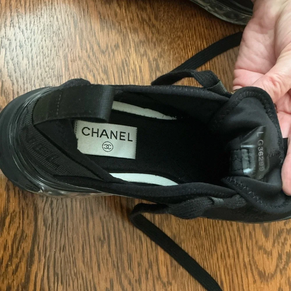 CHANEL Black Women’s Sneakers with Gold Logo